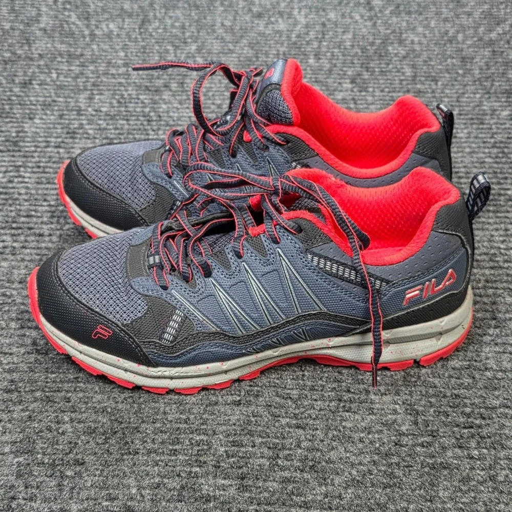 Fila Trail Running Shoes Women's Size 7 Navy Grey Coral Red Breathable Mesh